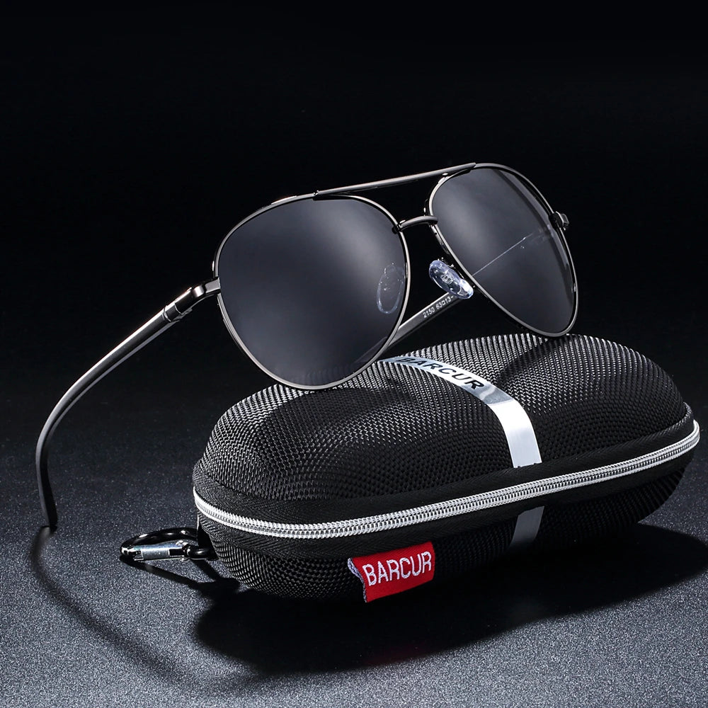Óculos de Sol Masculino BARCUR – Polarizado, UV400, Liga de Alumínio, Estilo Oval Clássico e Elegante