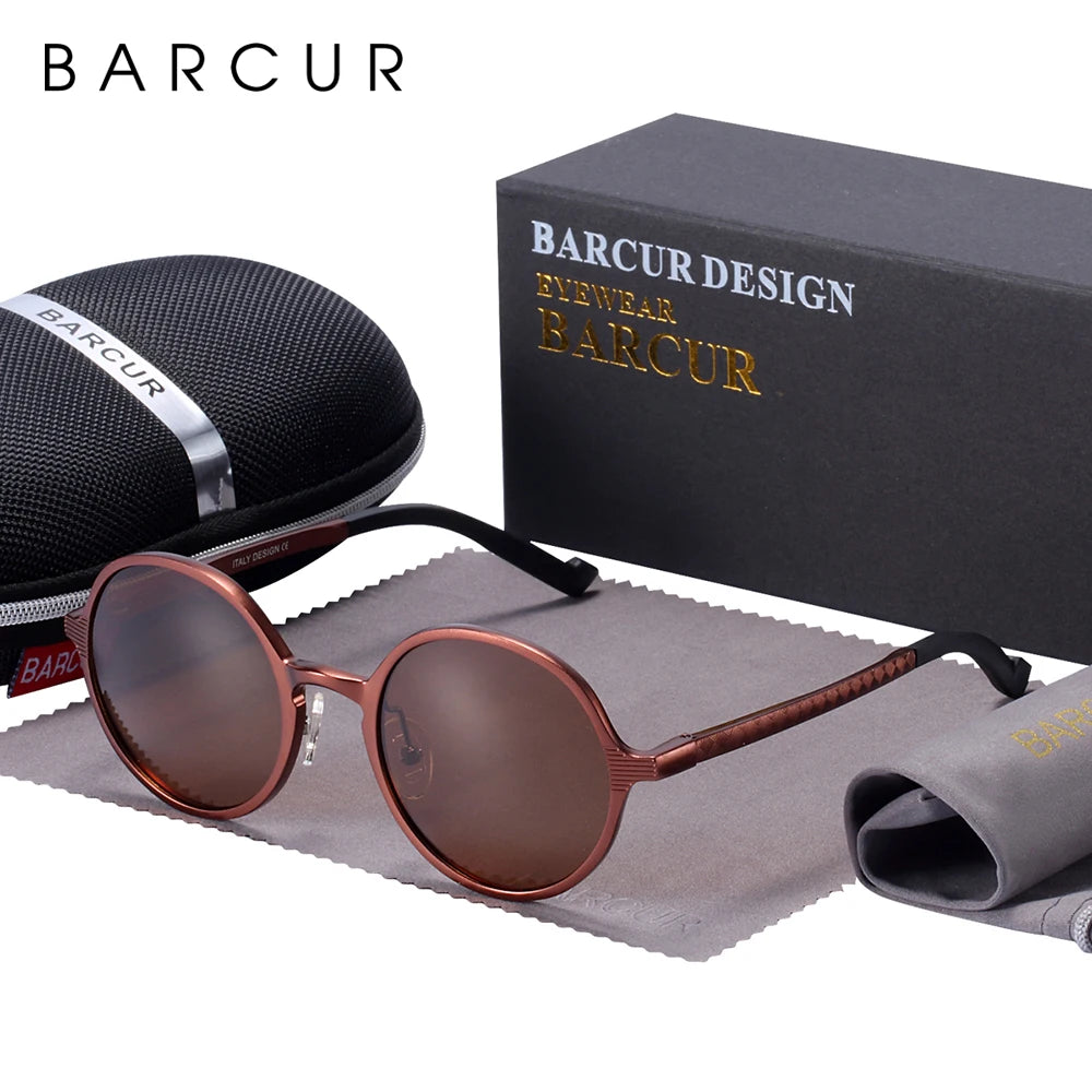 Óculos de Sol Redondo BARCUR Retrô Vintage UV400 – Luxo Masculino e Feminino