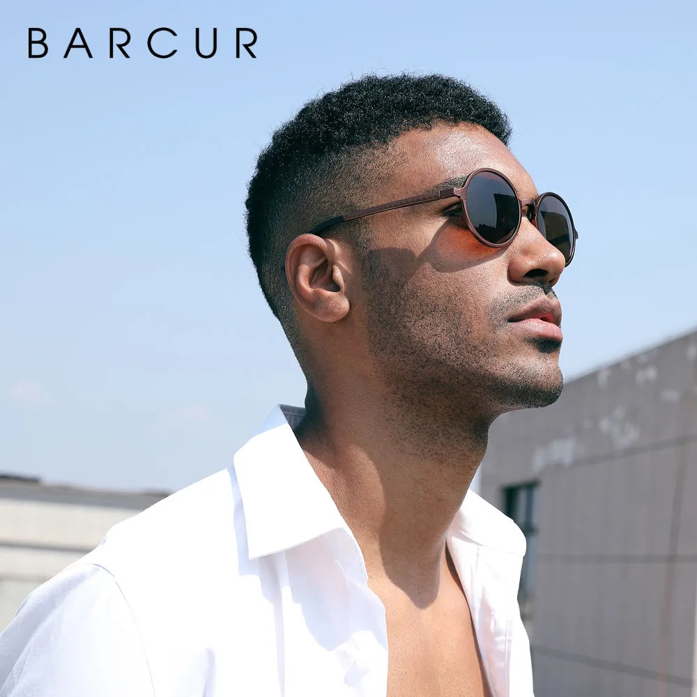 Óculos de Sol Redondo BARCUR Retrô Vintage UV400 – Luxo Masculino e Feminino