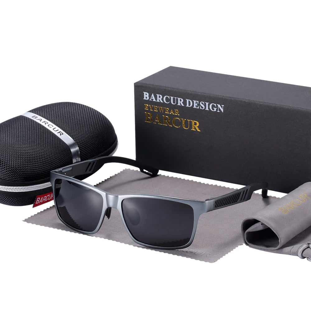 Óculos de Sol Masculino BARCUR – Polarizado, UV400, Alumínio e Magnésio, Estilo Retangular Esportivo de Luxo
