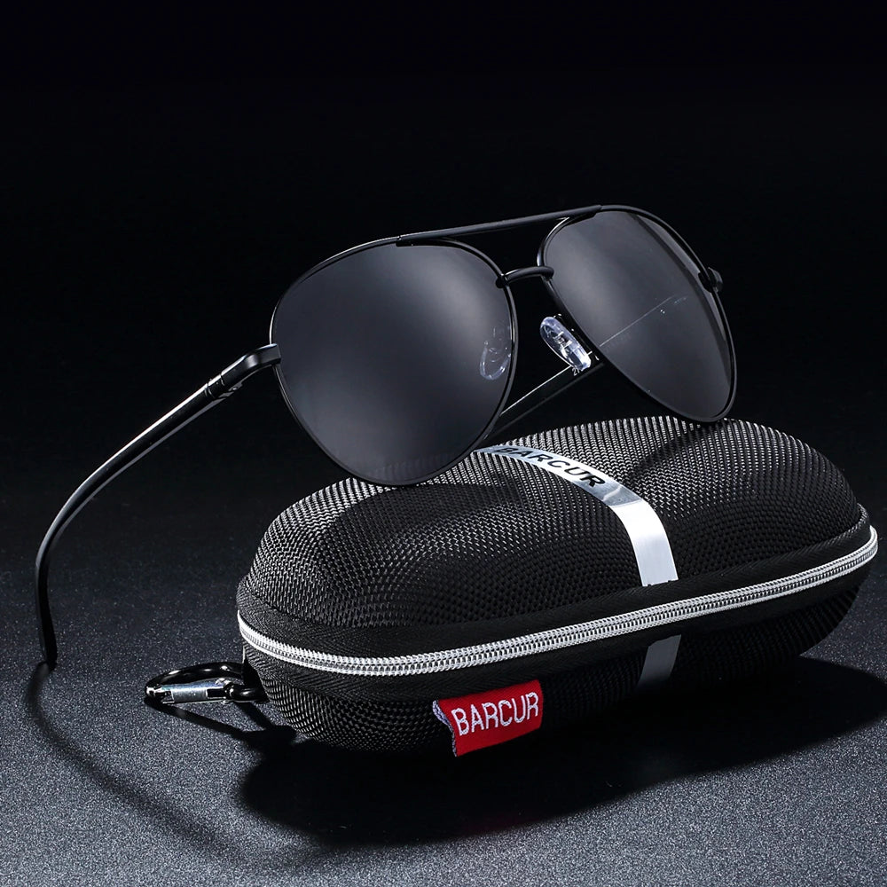 Óculos de Sol Masculino BARCUR – Polarizado, UV400, Liga de Alumínio, Estilo Oval Clássico e Elegante