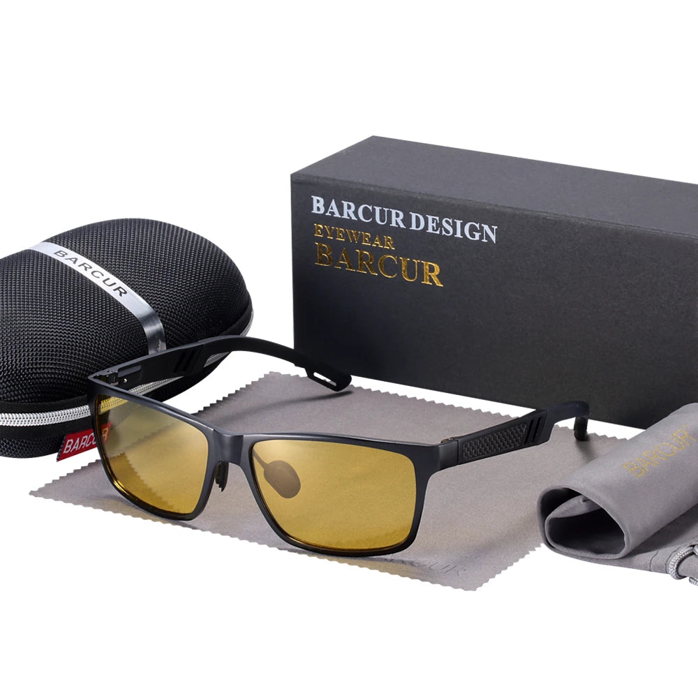 Óculos de Sol Masculino BARCUR – Polarizado, UV400, Alumínio e Magnésio, Estilo Retangular Esportivo de Luxo