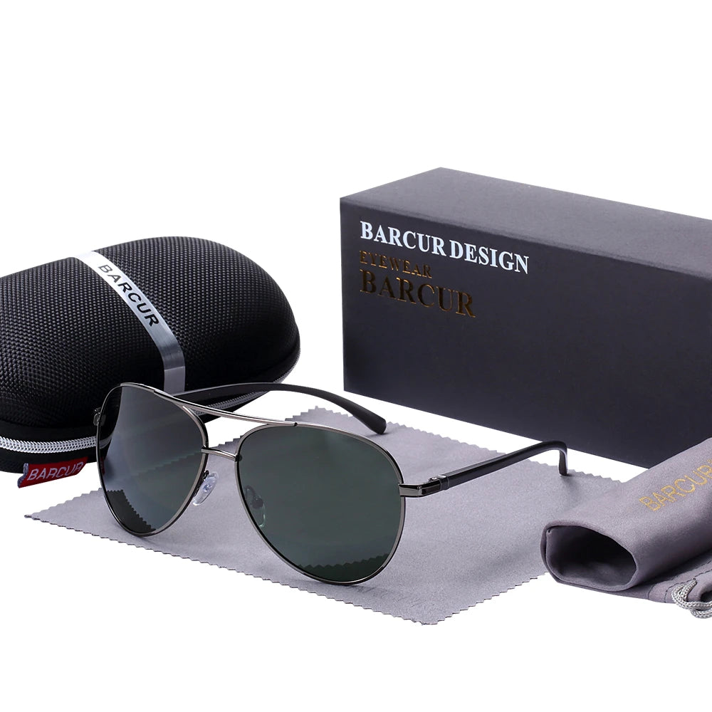 Óculos de Sol Masculino BARCUR – Polarizado, UV400, Liga de Alumínio, Estilo Oval Clássico e Elegante