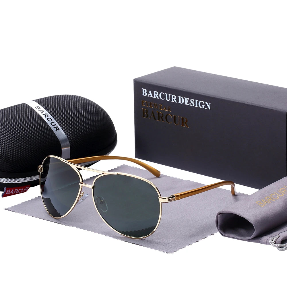 Óculos de Sol Masculino BARCUR – Polarizado, UV400, Liga de Alumínio, Estilo Oval Clássico e Elegante