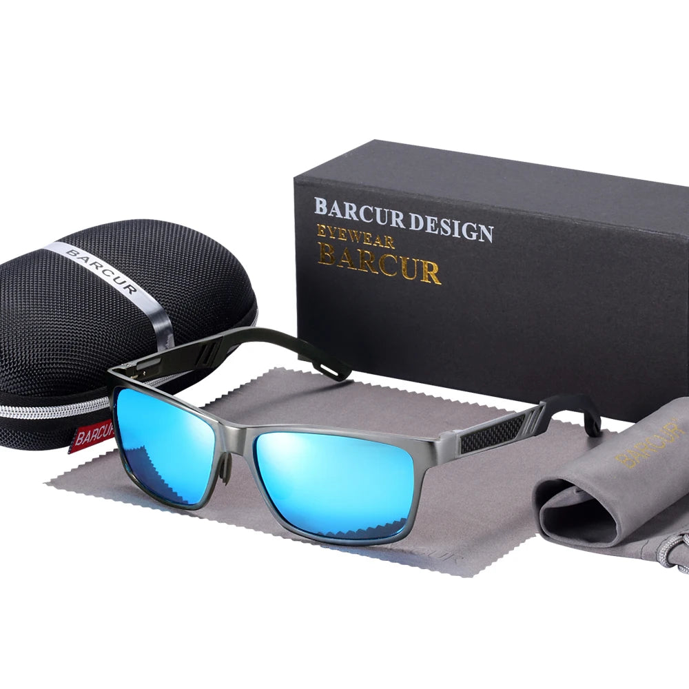 Óculos de Sol Masculino BARCUR – Polarizado, UV400, Alumínio e Magnésio, Estilo Retangular Esportivo de Luxo