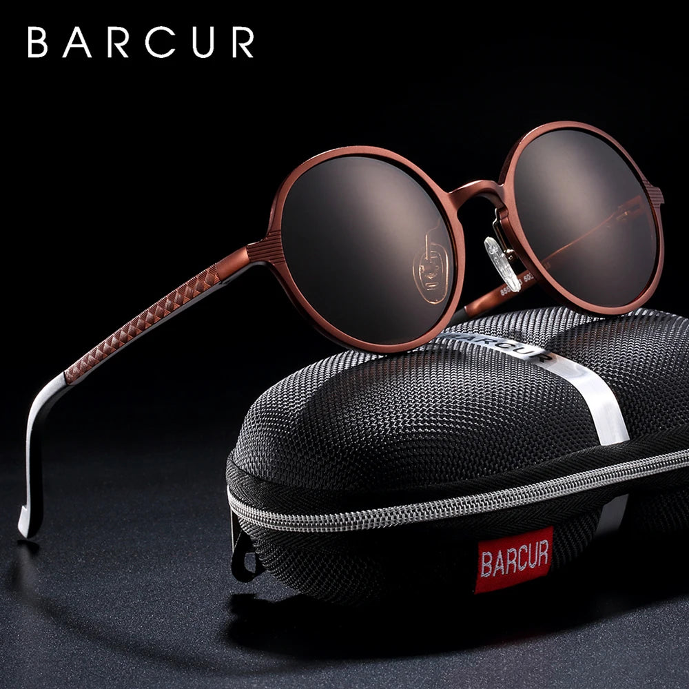 Óculos de Sol Redondo BARCUR Retrô Vintage UV400 – Luxo Masculino e Feminino