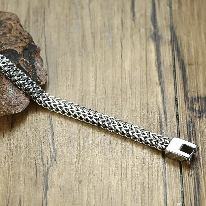 Pulseira Masculina de Aço Inoxidável – Corrente Bali Estilo Rabo de Raposa com Elo Duplo Tipo Franco, Joia Masculina Moderna