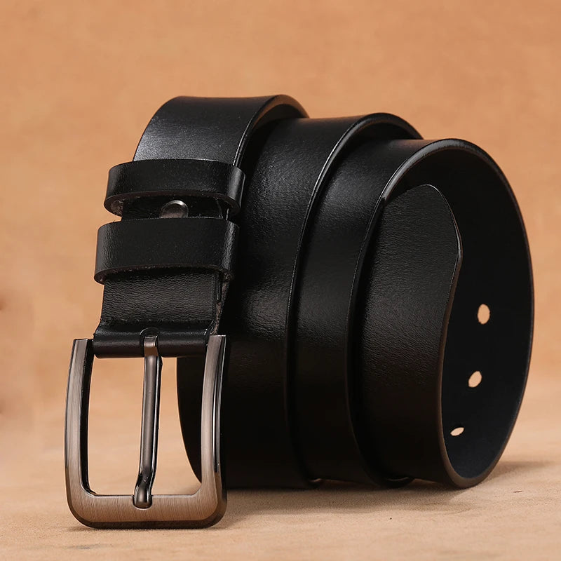 Cinto Masculino Plus Size HALOCOWCOW – Couro Legítimo com Fivela Clássica e Tamanhos Grandes