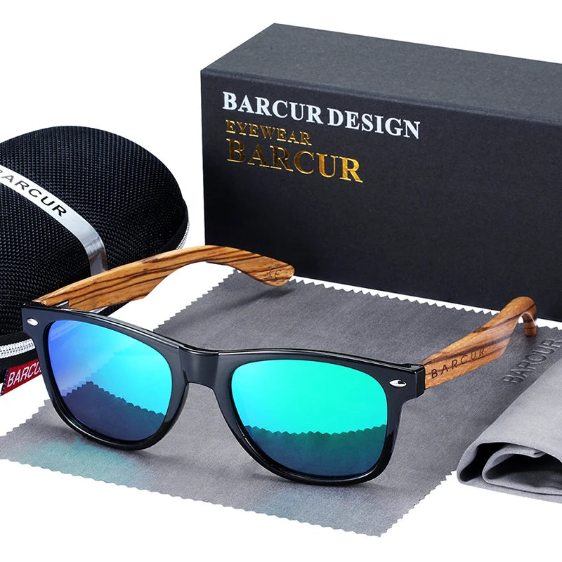 Óculos de Sol Masculino BARCUR Polarizado – Madeira Zebra Feito à Mão com Estojo