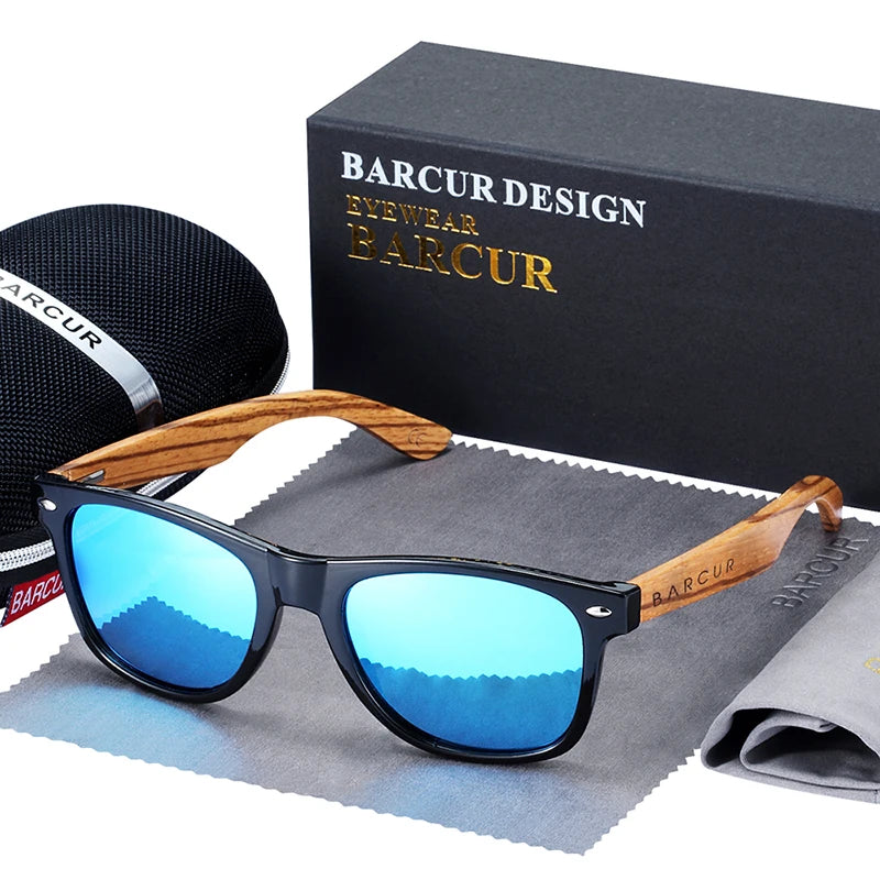 Óculos de Sol Masculino BARCUR Polarizado – Madeira Zebra Feito à Mão com Estojo