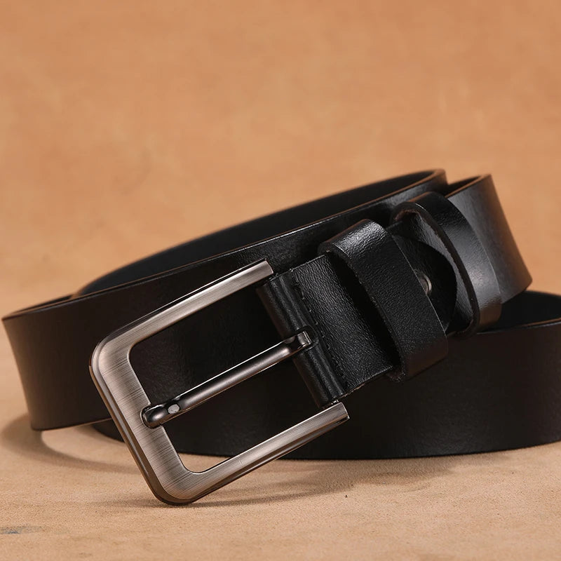 Cinto Masculino Plus Size HALOCOWCOW – Couro Legítimo com Fivela Clássica e Tamanhos Grandes