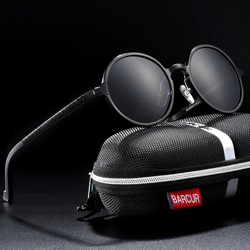 Óculos de Sol Redondo BARCUR Retrô Vintage UV400 – Luxo Masculino e Feminino