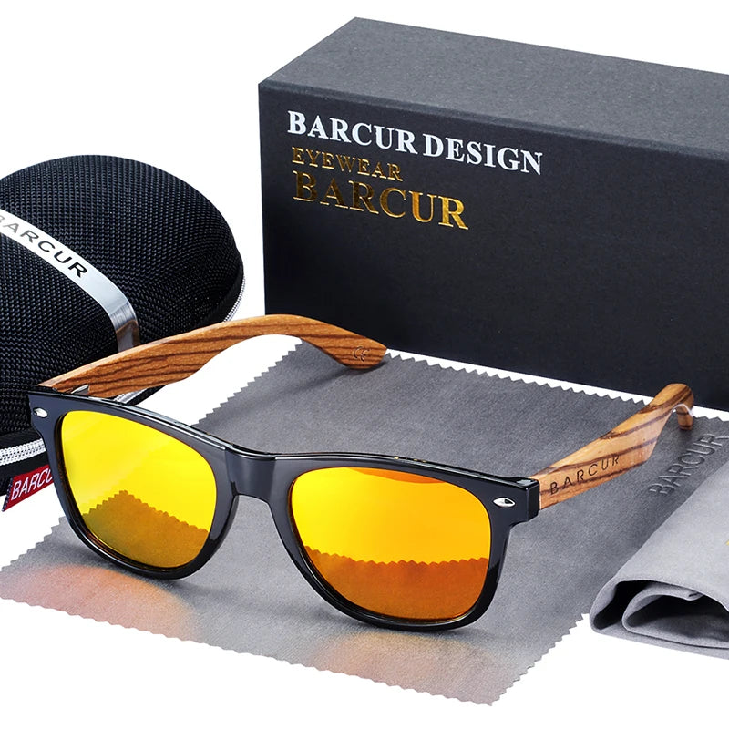 Óculos de Sol Masculino BARCUR Polarizado – Madeira Zebra Feito à Mão com Estojo
