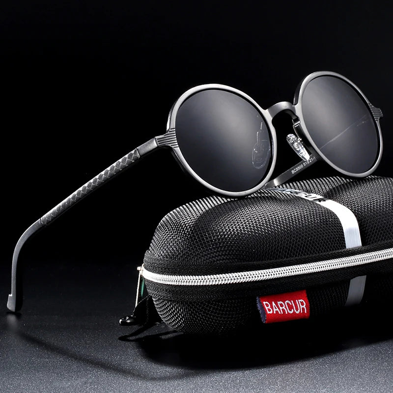 Óculos de Sol Redondo BARCUR Retrô Vintage UV400 – Luxo Masculino e Feminino