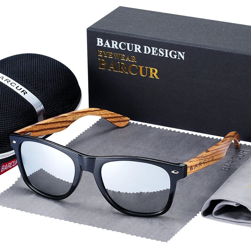 Óculos de Sol Masculino BARCUR Polarizado – Madeira Zebra Feito à Mão com Estojo
