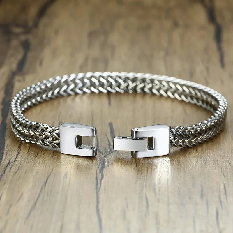 Pulseira Masculina Aço Inoxidável Bali – Corrente Dupla Franco Foxtail Estilo Trendy