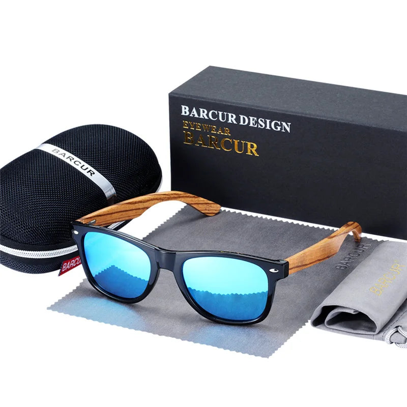 Óculos de Sol Masculino BARCUR Polarizado – Madeira Zebra Feito à Mão com Estojo