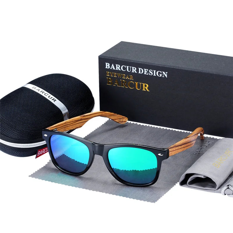 Óculos de Sol Masculino BARCUR Polarizado – Madeira Zebra Feito à Mão com Estojo