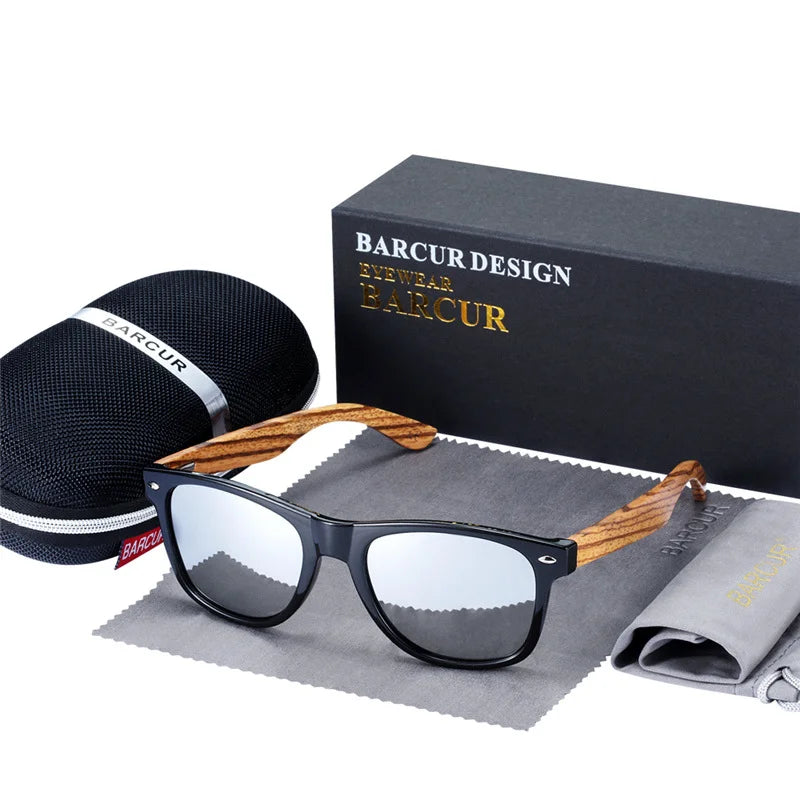 Óculos de Sol Masculino BARCUR Polarizado – Madeira Zebra Feito à Mão com Estojo
