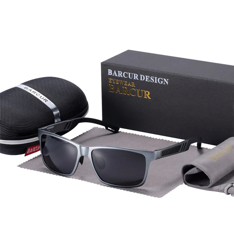 Óculos de Sol Masculino BARCUR – Polarizado, UV400, Alumínio e Magnésio, Estilo Retangular Esportivo de Luxo