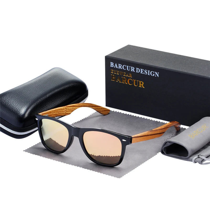 Óculos de Sol Masculino BARCUR Polarizado – Madeira Zebra Feito à Mão com Estojo