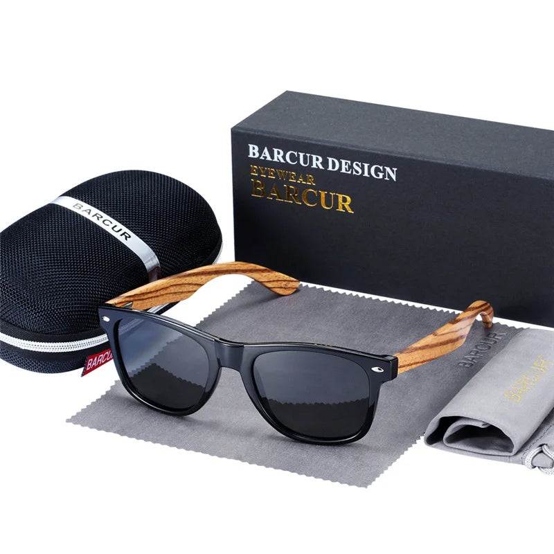 Óculos de Sol Masculino BARCUR Polarizado – Madeira Zebra Feito à Mão com Estojo
