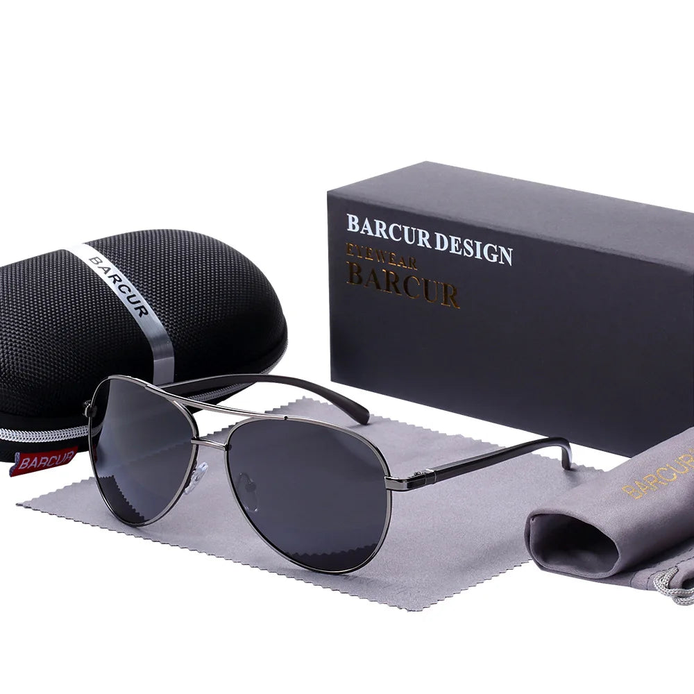 Óculos de Sol Masculino BARCUR – Polarizado, UV400, Liga de Alumínio, Estilo Oval Clássico e Elegante