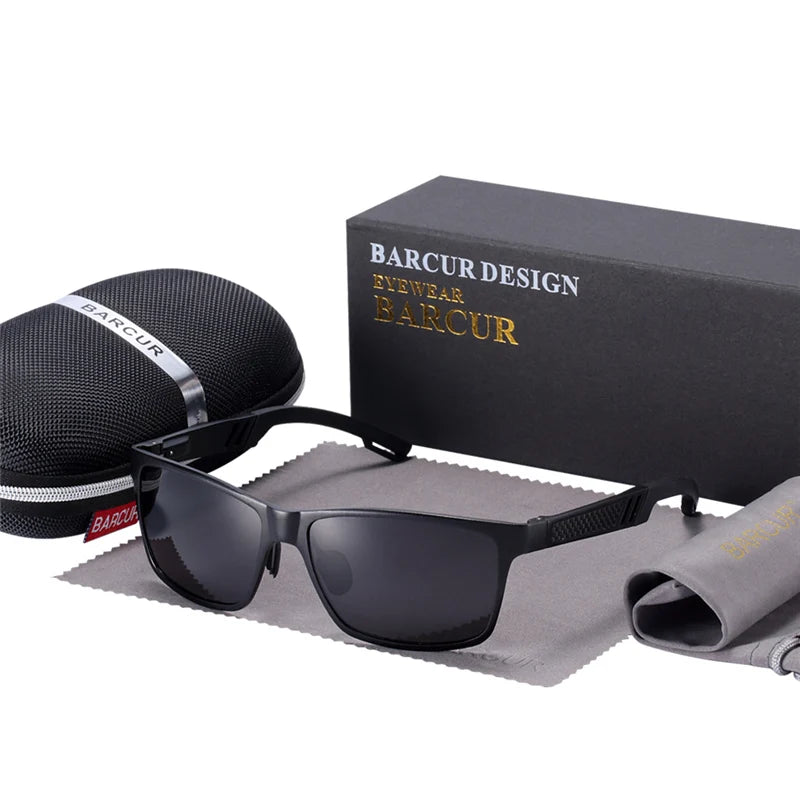 Óculos de Sol Masculino BARCUR – Polarizado, UV400, Alumínio e Magnésio, Estilo Retangular Esportivo de Luxo