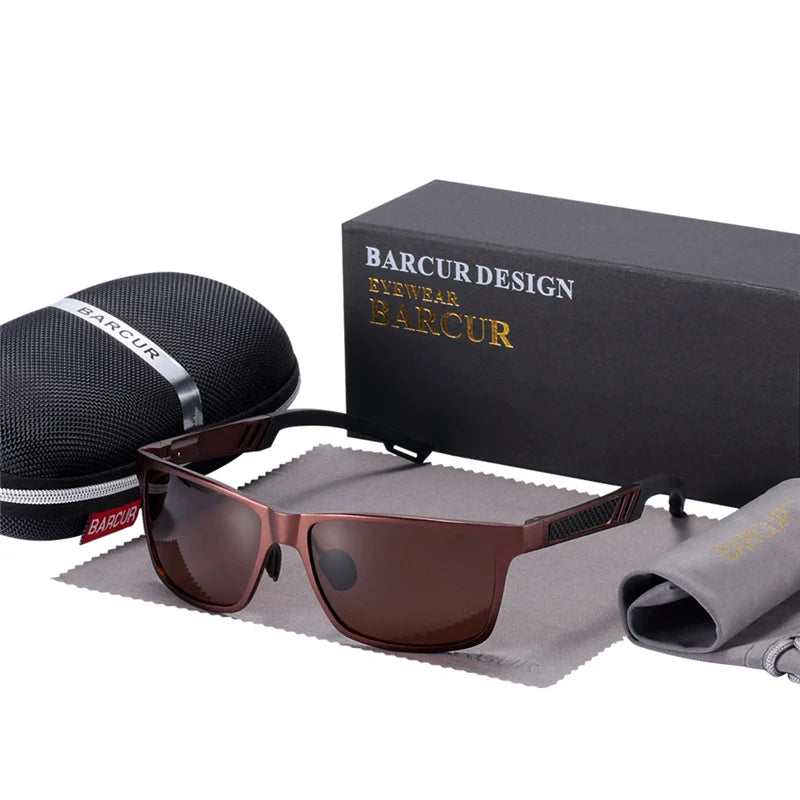 Óculos de Sol Masculino BARCUR – Polarizado, UV400, Alumínio e Magnésio, Estilo Retangular Esportivo de Luxo