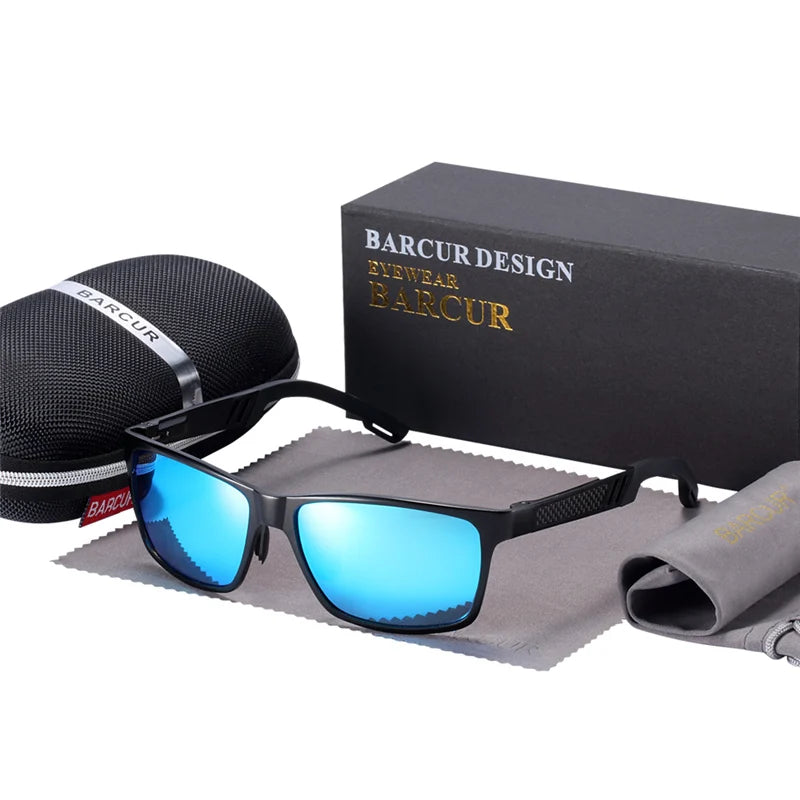 Óculos de Sol Masculino BARCUR – Polarizado, UV400, Alumínio e Magnésio, Estilo Retangular Esportivo de Luxo
