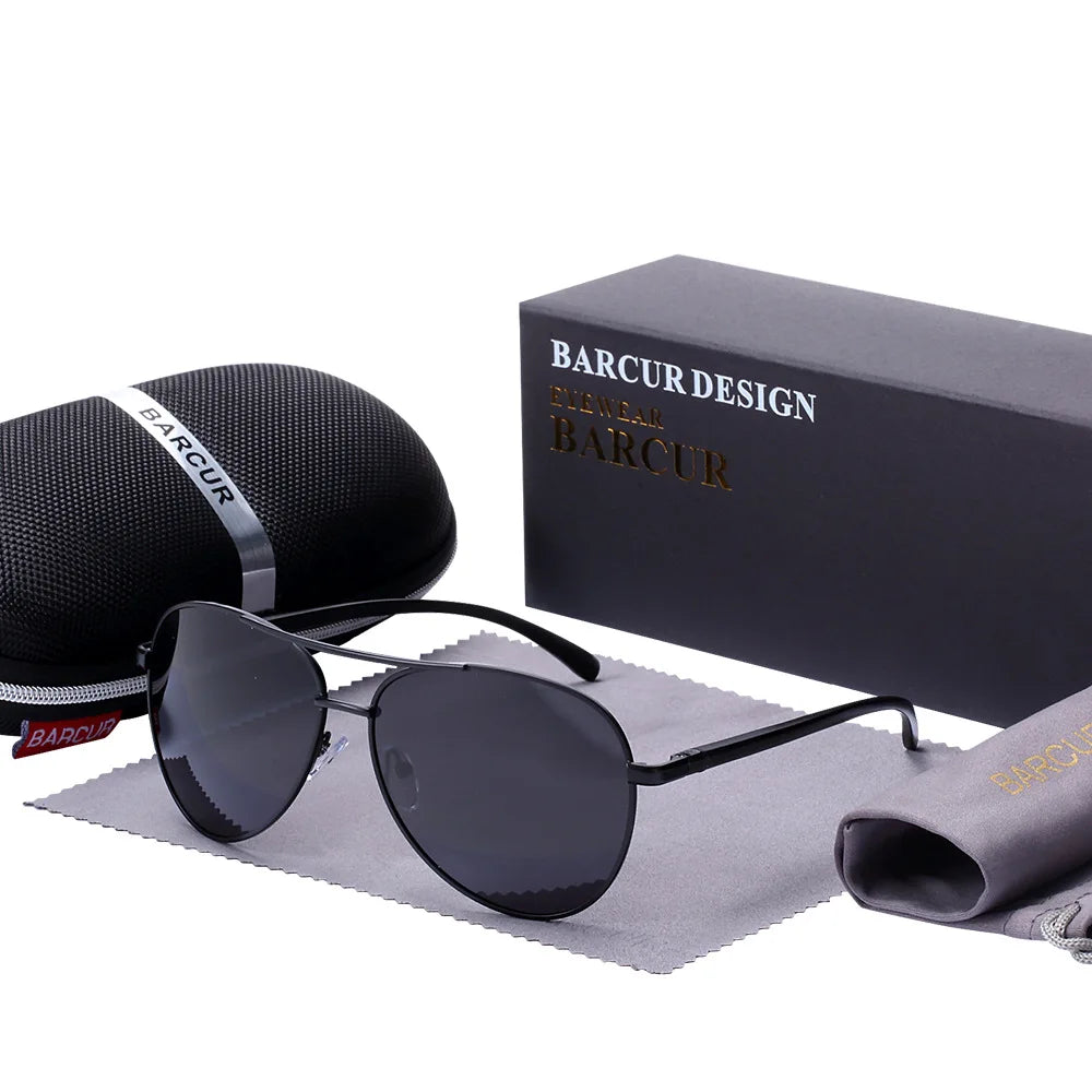 Óculos de Sol Masculino BARCUR – Polarizado, UV400, Liga de Alumínio, Estilo Oval Clássico e Elegante