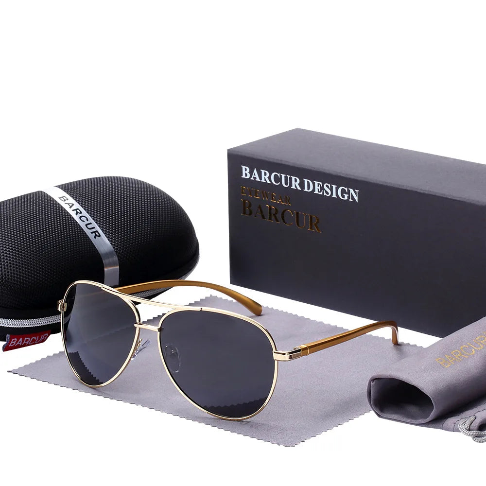 Óculos de Sol Masculino BARCUR – Polarizado, UV400, Liga de Alumínio, Estilo Oval Clássico e Elegante