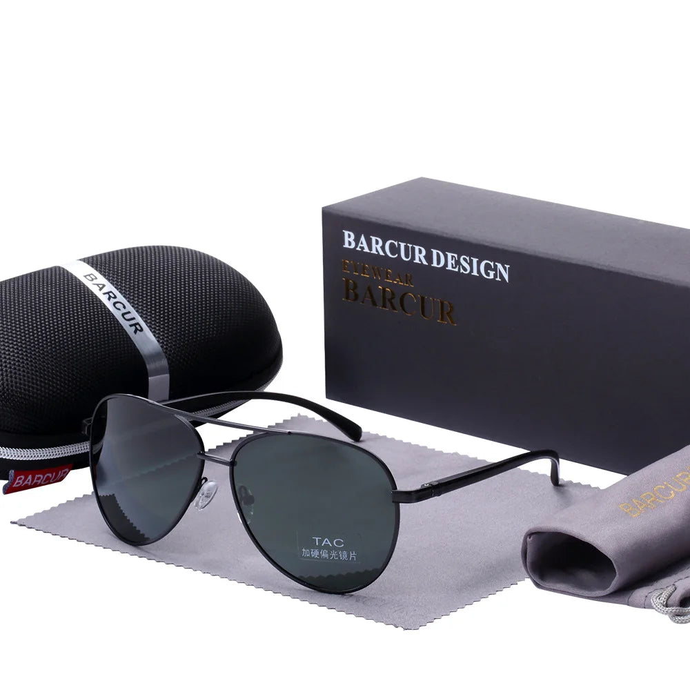 Óculos de Sol Masculino BARCUR – Polarizado, UV400, Liga de Alumínio, Estilo Oval Clássico e Elegante
