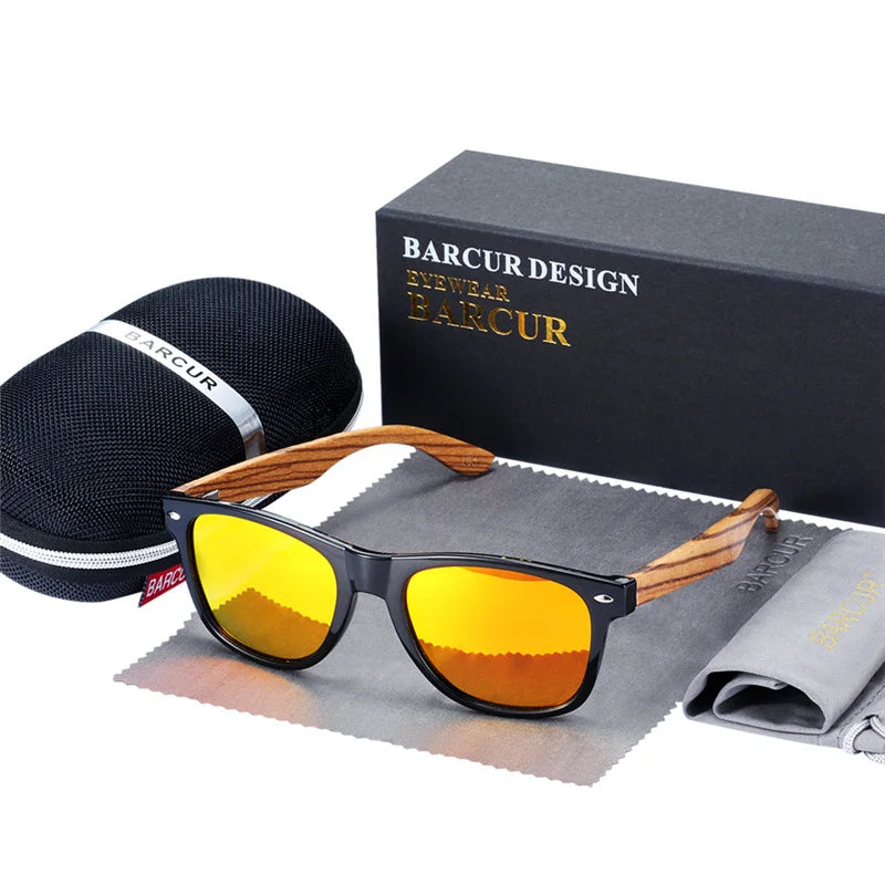 Óculos de Sol Masculino BARCUR Polarizado – Madeira Zebra Feito à Mão com Estojo