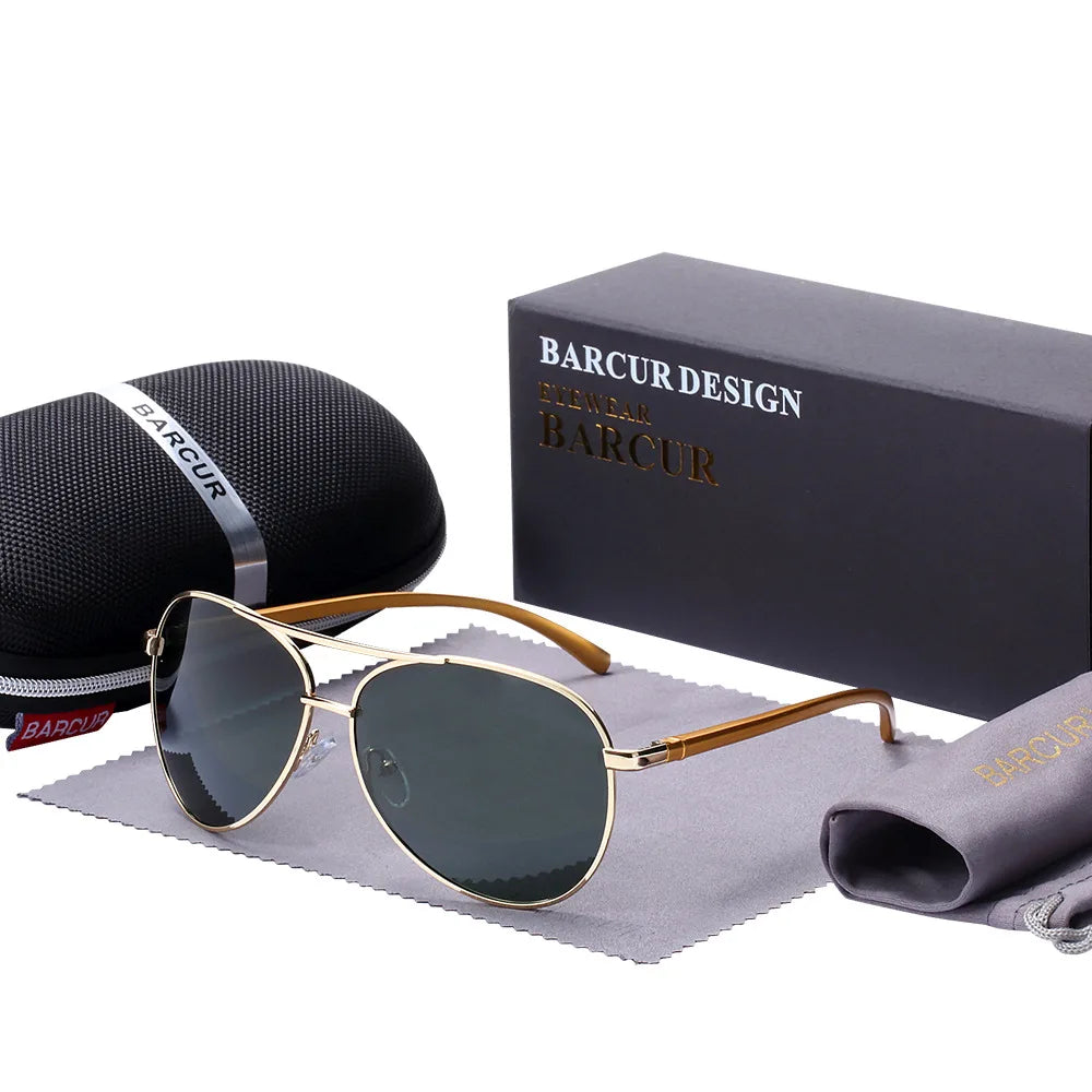 Óculos de Sol Masculino BARCUR – Polarizado, UV400, Liga de Alumínio, Estilo Oval Clássico e Elegante