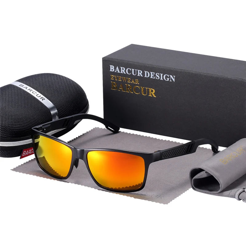 Óculos de Sol Masculino BARCUR – Polarizado, UV400, Alumínio e Magnésio, Estilo Retangular Esportivo de Luxo