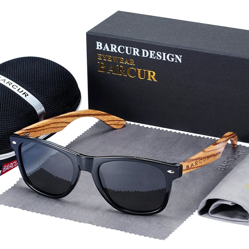 Óculos de Sol Masculino BARCUR Polarizado – Madeira Zebra Feito à Mão com Estojo