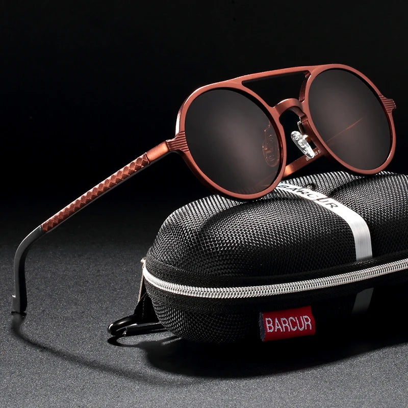 Óculos de Sol Redondo BARCUR Retrô Vintage UV400 – Luxo Masculino e Feminino