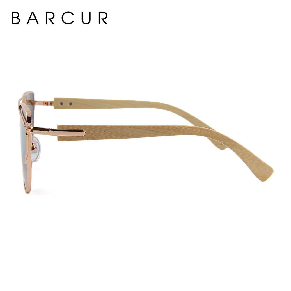 Óculos de Sol Feminino BARCUR Luxo – Polarizado Cat Eye com Metal e Bambu Natural