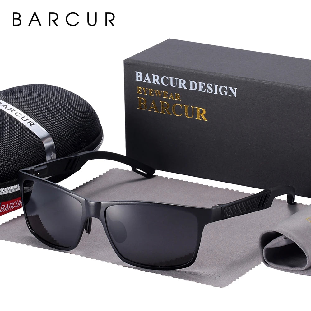 Óculos de Sol Masculino BARCUR – Polarizado, UV400, Alumínio e Magnésio, Estilo Retangular Esportivo de Luxo