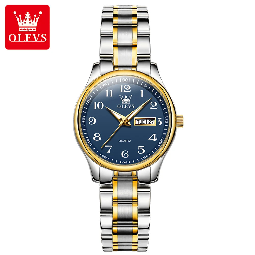Relógio Feminino OLEVS Quartz – Luxo com Pulseira de Aço Inoxidável, Data e Ponteiros Luminosos