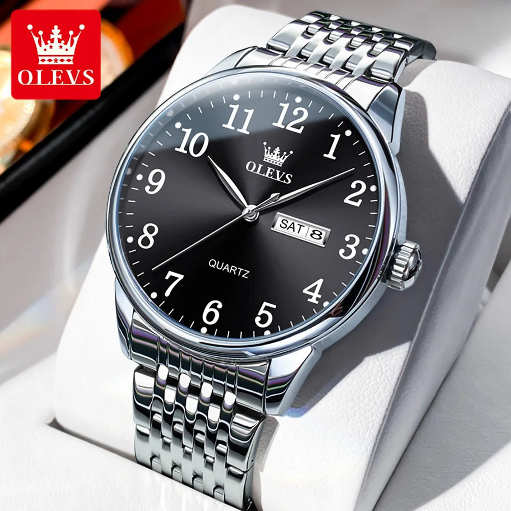 Relógio Masculino OLEVS Clássico – Quartzo com Pulseira de Couro Fashion Business à Prova d’Água