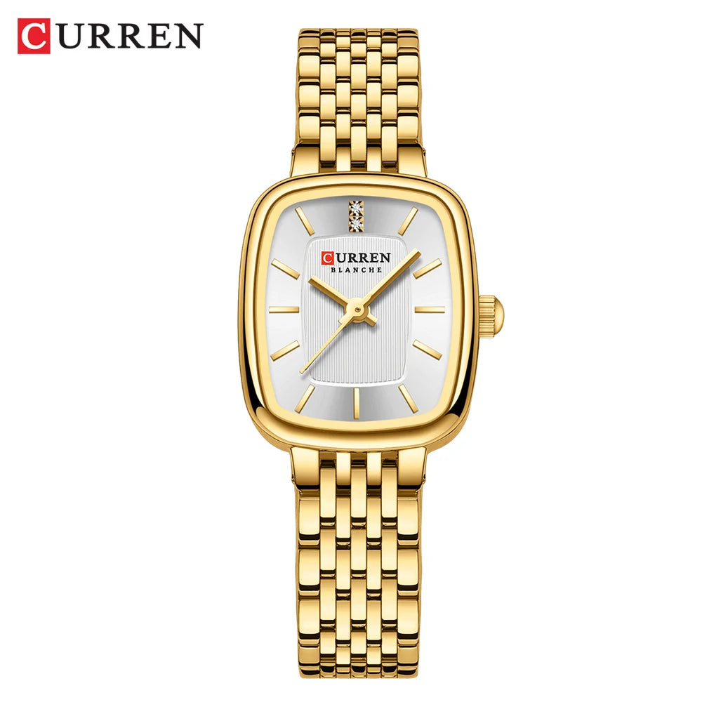 Relógio Feminino CURREN Quartz – Fashion em Aço Inoxidável com Design Retangular e Resistente à Água