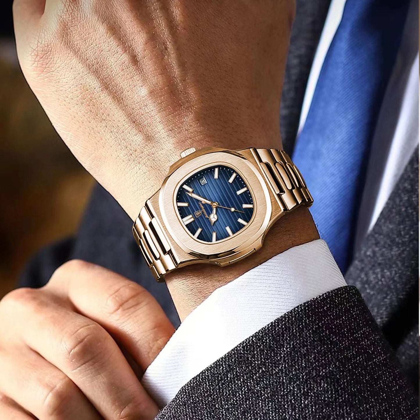 Relógio Masculino POEDAGAR Luxo – Quartzo em Aço Inoxidável, Caixa Quadrada à Prova d’Água
