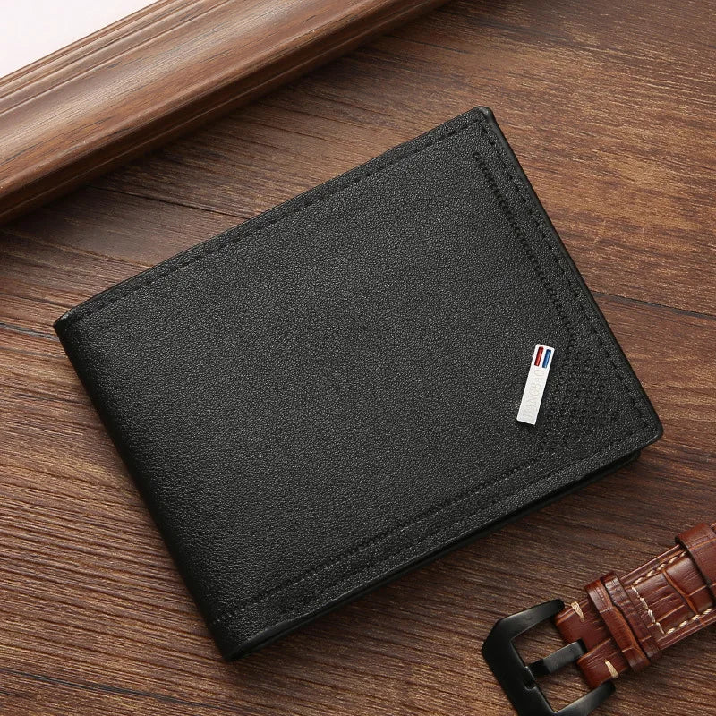 Carteira Slim Masculina com Bloqueio RFID e Clipe de Dinheiro – Porta-Cartões de Couro PU Fina e Minimalista
