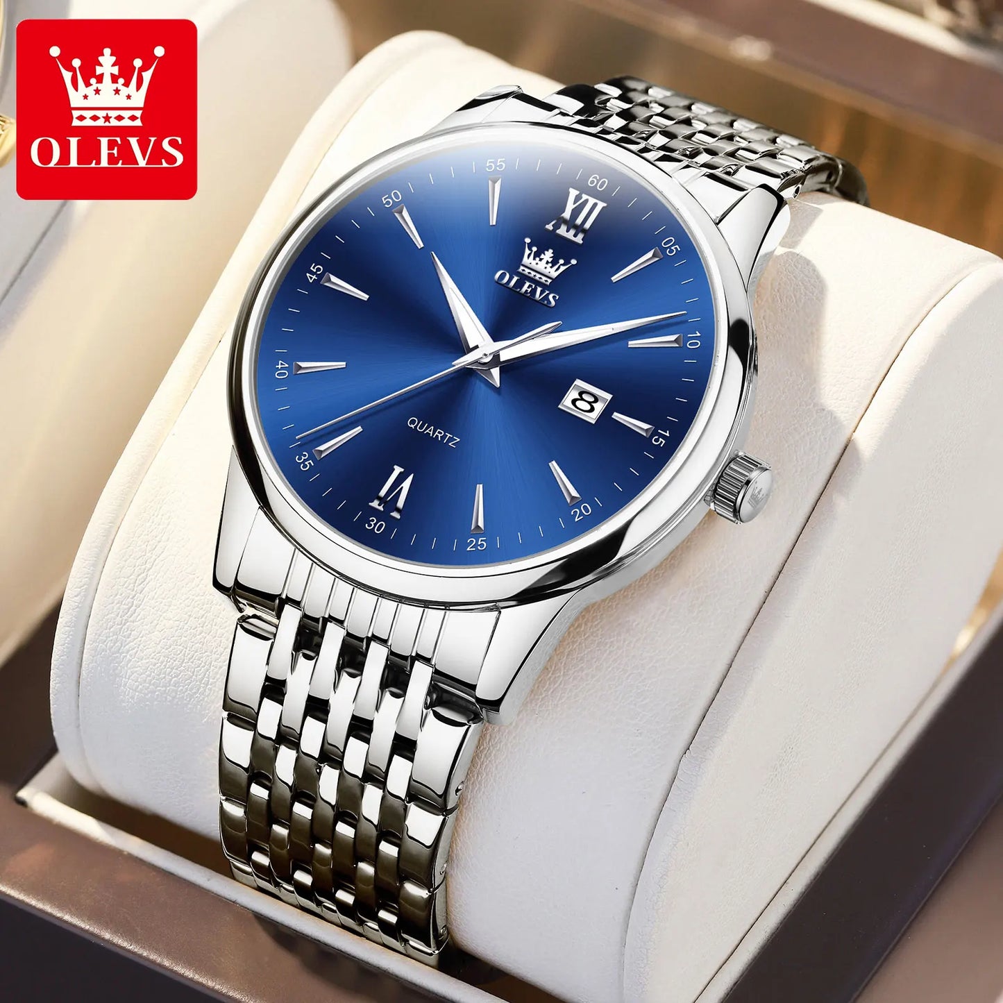 Relógio Masculino OLEVS Luxo – Quartzo em Aço Inoxidável Fashion Business à Prova d’Água