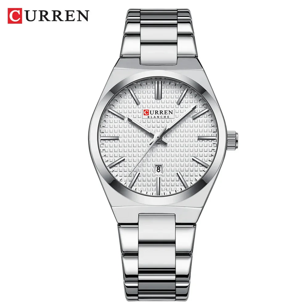 Relógio Feminino CURREN Quartz – Elegante com Pulseira de Aço Inoxidável e Mostrador “Love”