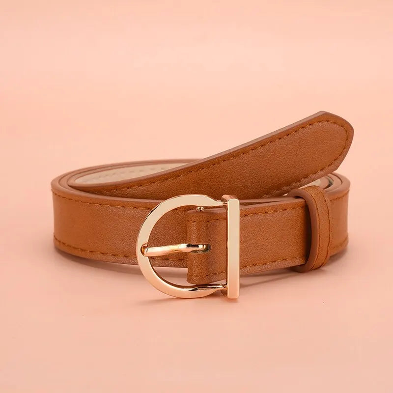 Cinto Feminino Fino com Fivela de Pino – Couro PU Macio, Luxo Elegante para Jeans e Calças Cargo