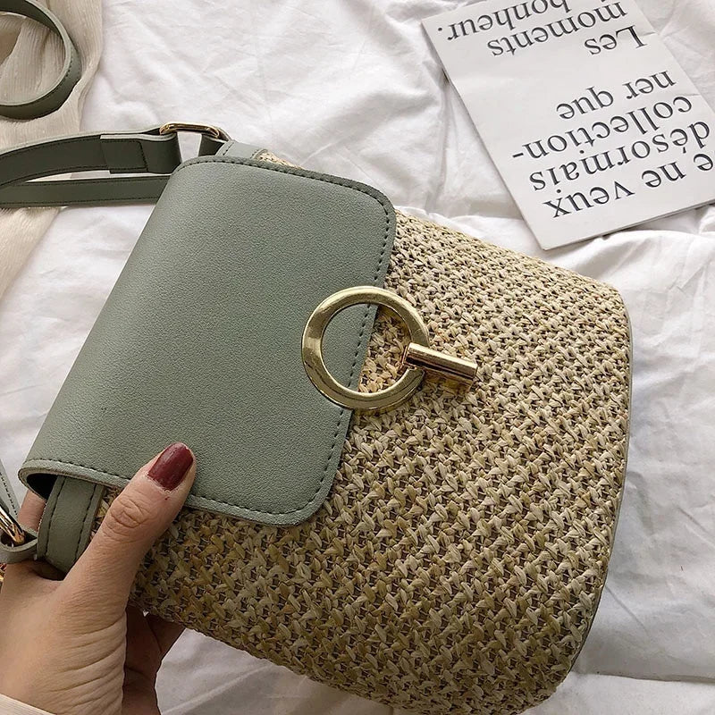 Bolsa Feminina de Palha para Praia 2026 – Estilo Coreano Bucket Crossbody Versátil