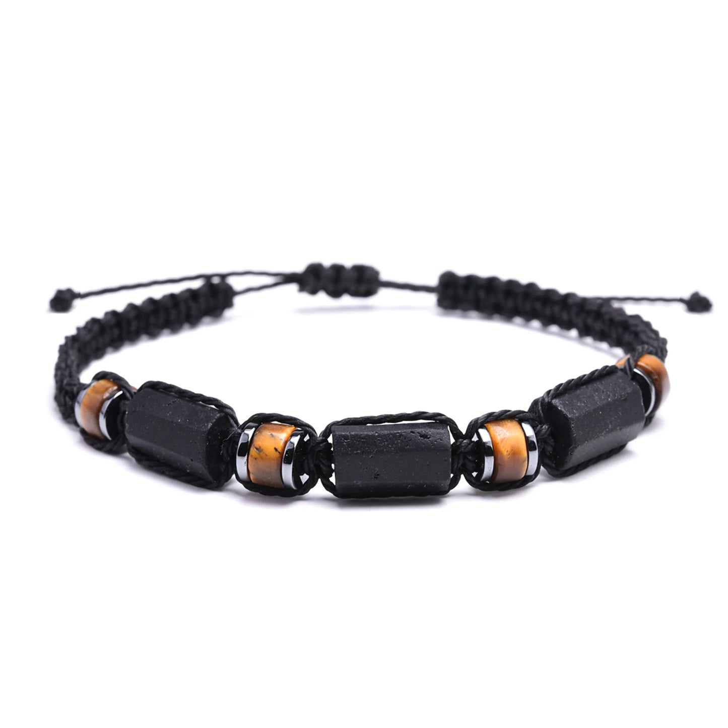 Pulseira de Proteção com Turmalina Negra, Olho de Tigre e Hematita – Feita à Mão Unissex